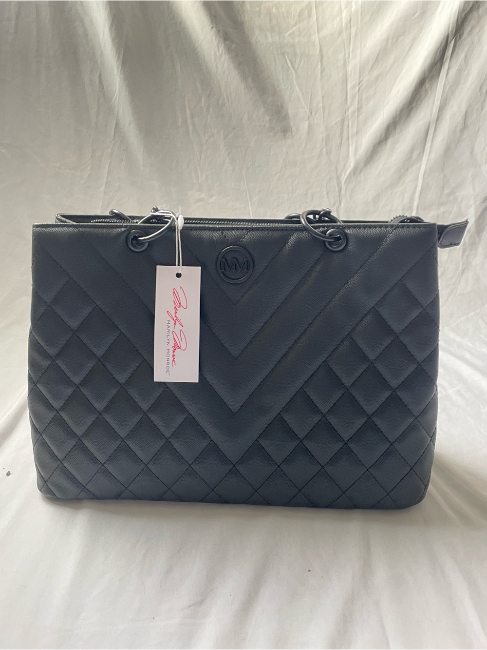 Marilyn Monroe Women’s Black Quilted Tote Bag Zip Closure Lined Inner Pockets